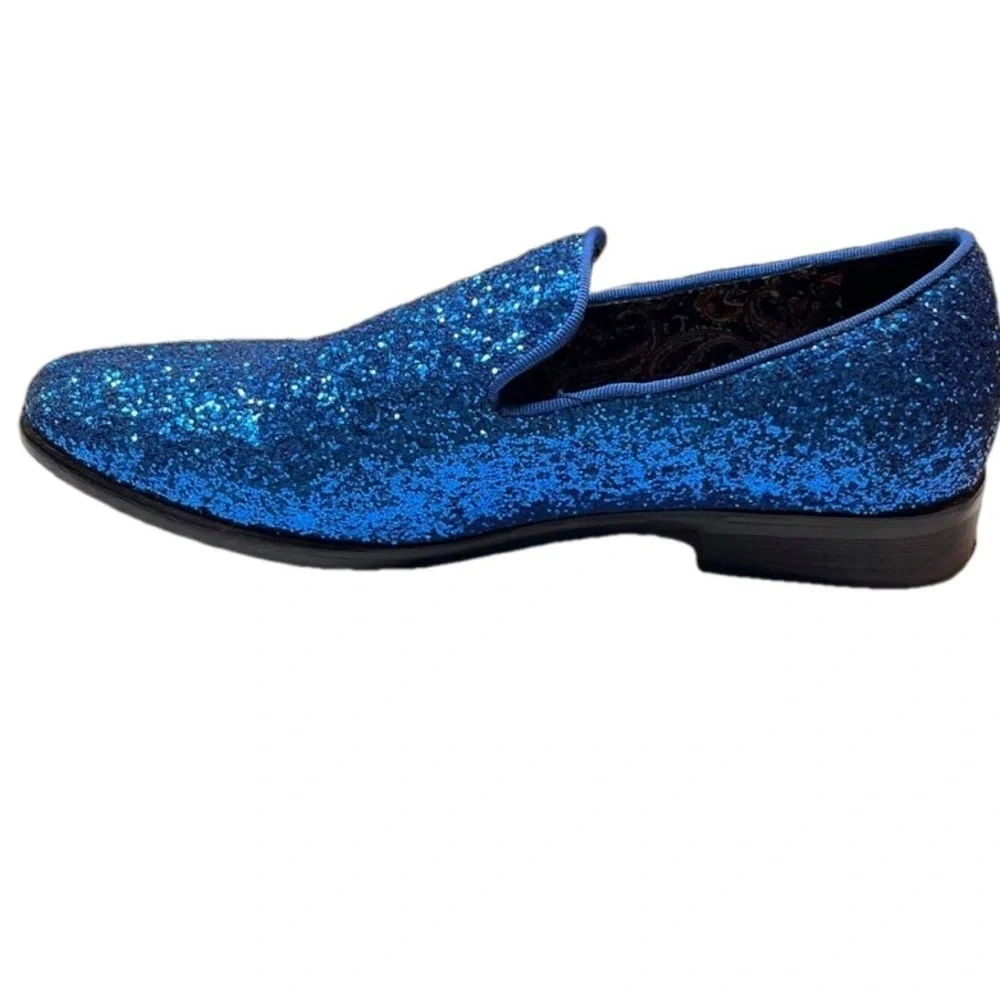Enzo Romeo Men's Blue Glitter Slip On Tuxedo Dress Loafers Shoes